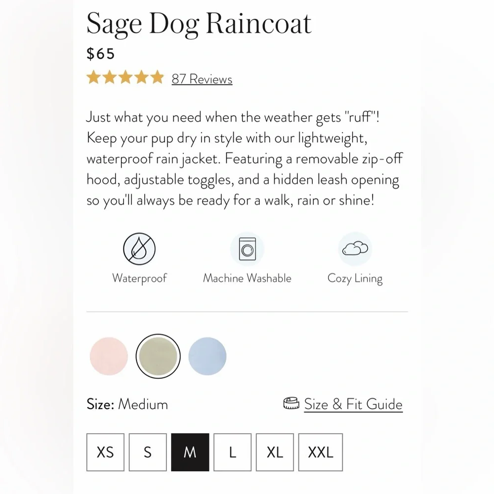 THE FOGGY DOG | Sage Raincoat | Size: Small | Embroidered “Theo”